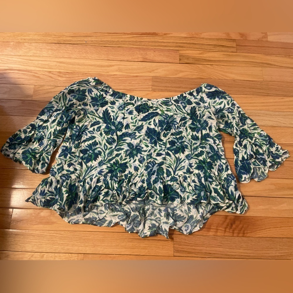 Top Shop Green and Blue Floral Blouse Size 10